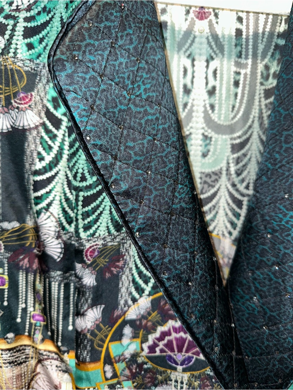 Camilla "Fitsgeralds Flapper" green silk art deco quilted jacket top M NO BELT - Picture 6 of 11